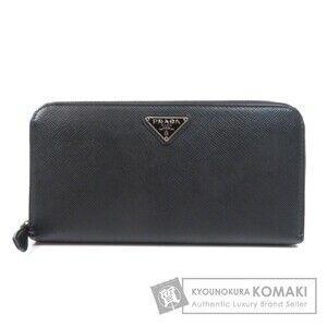 Prada logo plate long Wallet leather